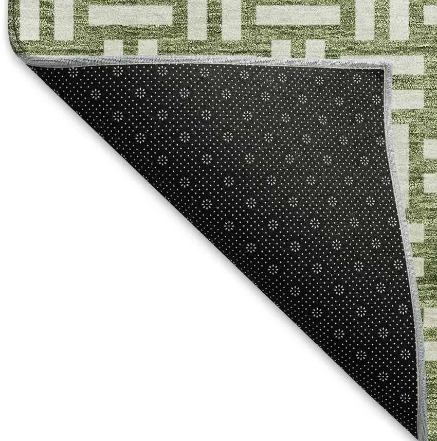Green And Ivory Abstract Geometric Washable Area Rug With UV Protection Photo 6