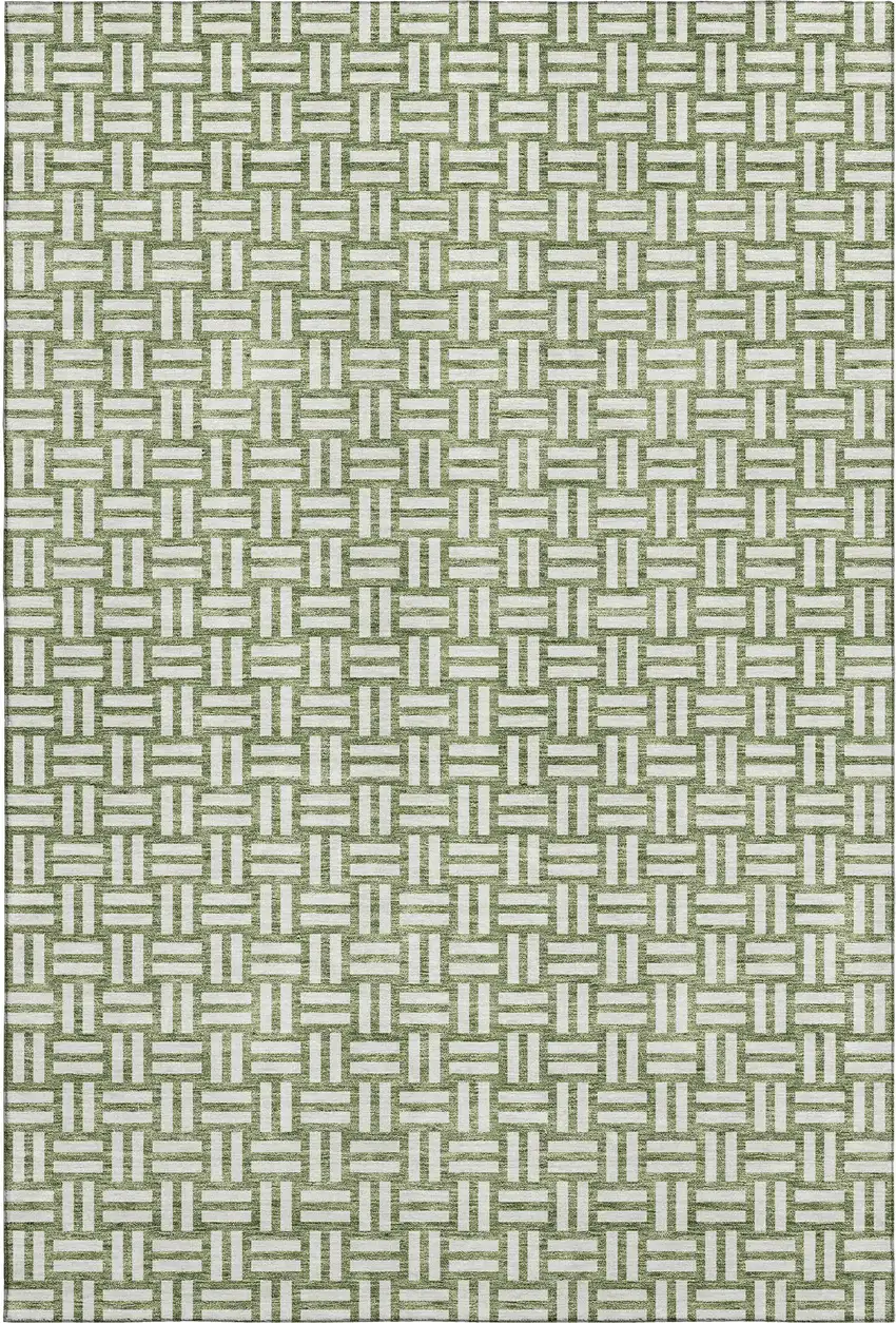 Green And Ivory Abstract Geometric Washable Area Rug With UV Protection Photo 1