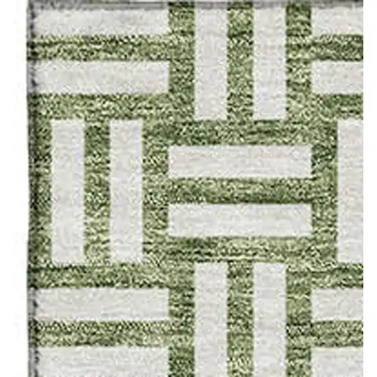 Green And Ivory Abstract Geometric Washable Area Rug With UV Protection Photo 3