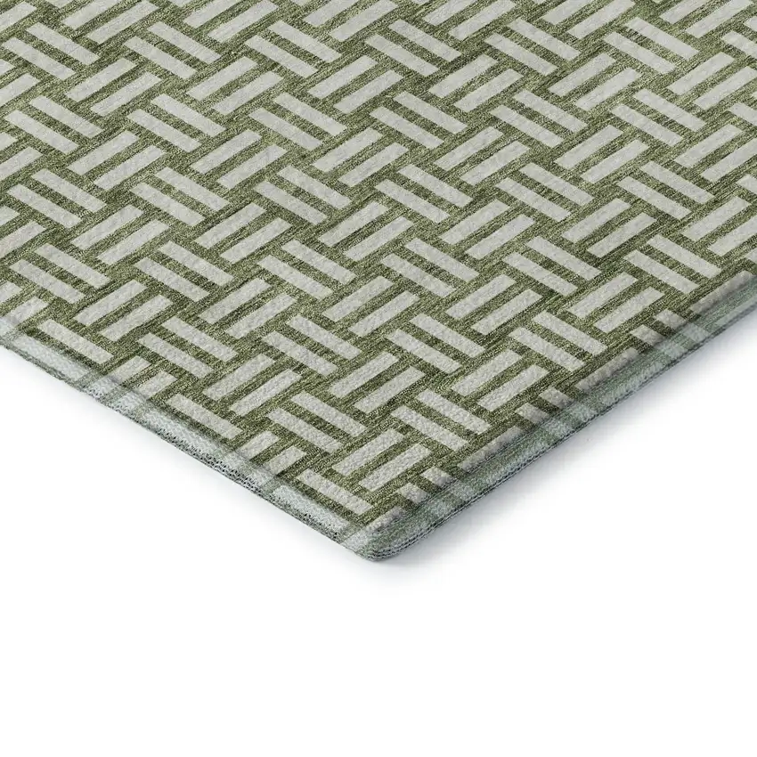 Green And Ivory Abstract Geometric Washable Area Rug With UV Protection Photo 7