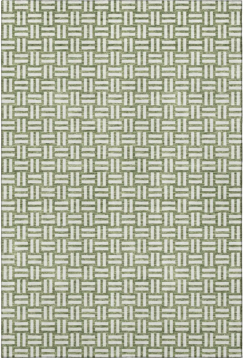 Green And Ivory Abstract Geometric Washable Area Rug With UV Protection Photo 3