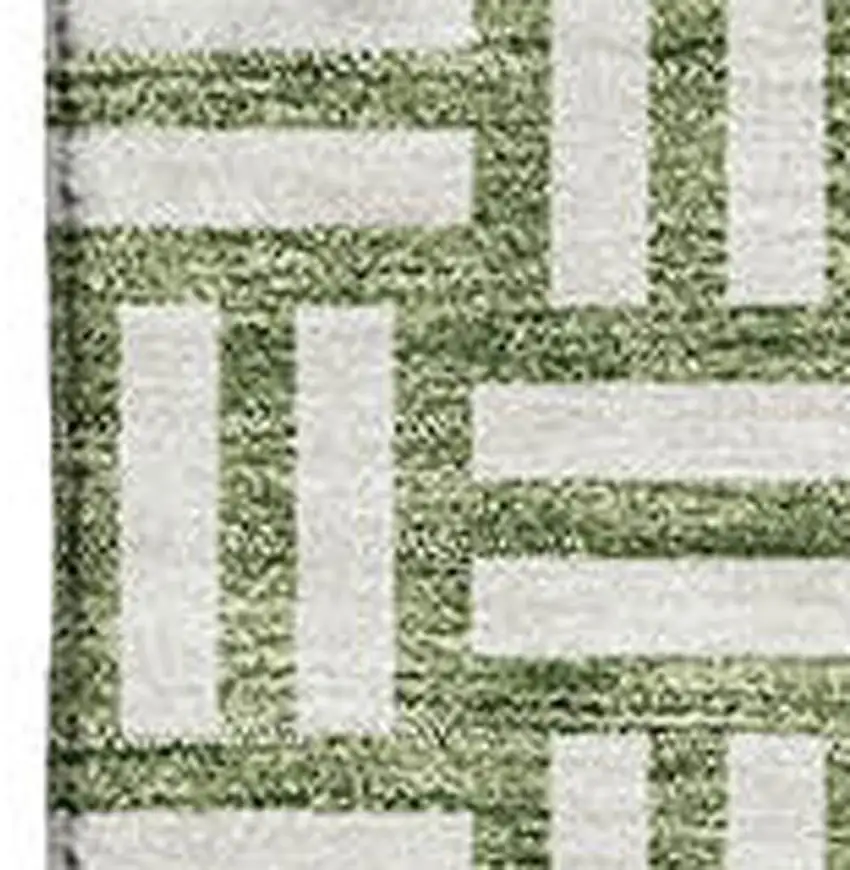 Green And Ivory Abstract Geometric Washable Area Rug With UV Protection Photo 2