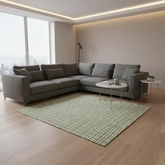 Green And Ivory Abstract Geometric Washable Area Rug With UV Protection Photo 2