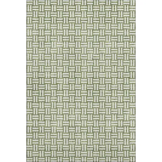 Green And Ivory Abstract Geometric Washable Area Rug With UV Protection Photo 1