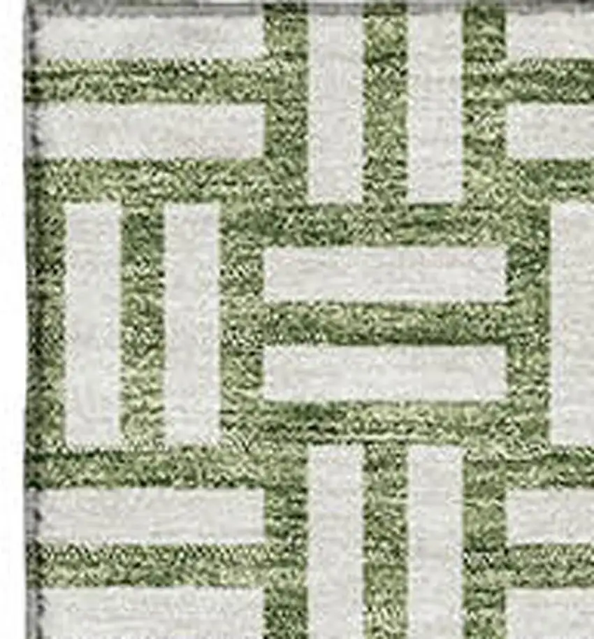 Green And Ivory Abstract Geometric Washable Area Rug With UV Protection Photo 3