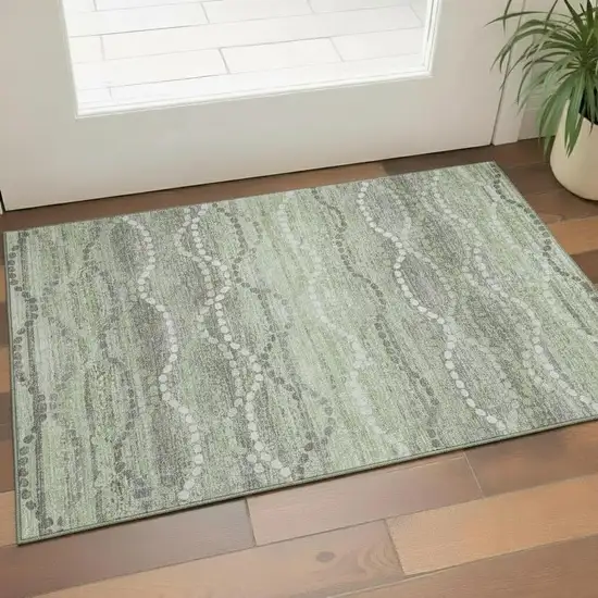 Green And Ivory Abstract Geometric Washable Area Rug With UV Protection Photo 2