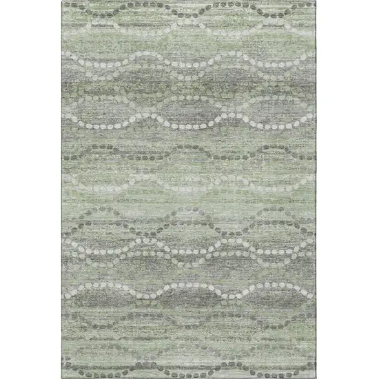 Green And Ivory Abstract Geometric Washable Area Rug With UV Protection Photo 4