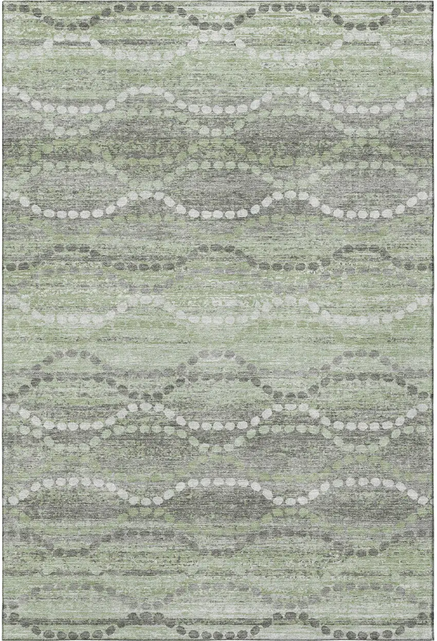 Green And Ivory Abstract Geometric Washable Area Rug With UV Protection Photo 4