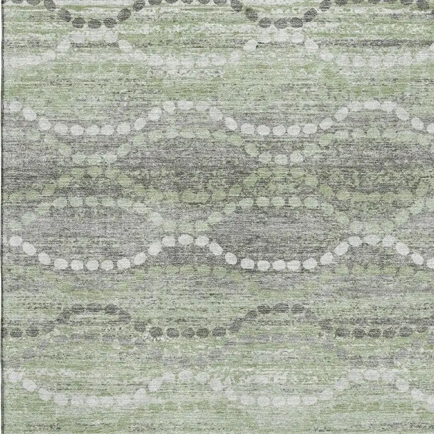 Green And Ivory Abstract Geometric Washable Area Rug With UV Protection Photo 3