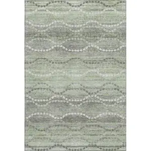Photo of Green And Ivory Abstract Geometric Washable Area Rug With UV Protection