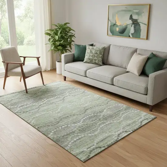 Green And Ivory Abstract Geometric Washable Area Rug With UV Protection Photo 2