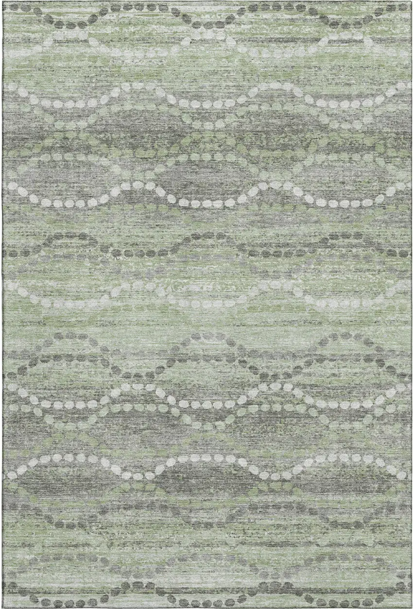Green And Ivory Abstract Geometric Washable Area Rug With UV Protection Photo 1