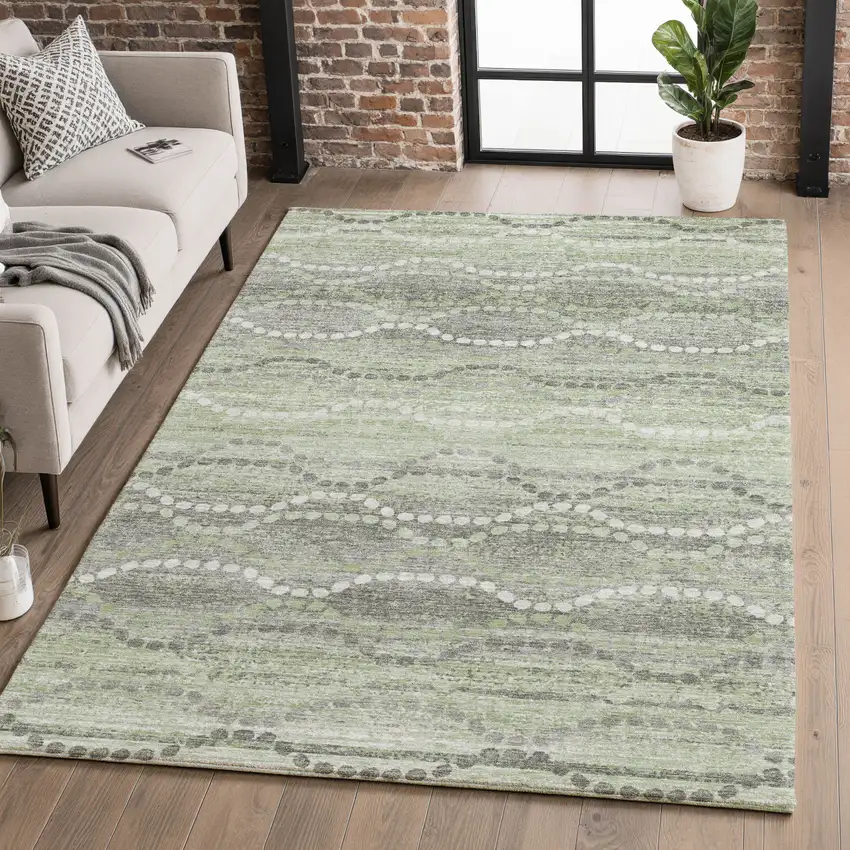 Green And Ivory Abstract Geometric Washable Area Rug With UV Protection Photo 5