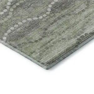 Photo of Green And Ivory Abstract Geometric Washable Area Rug With UV Protection