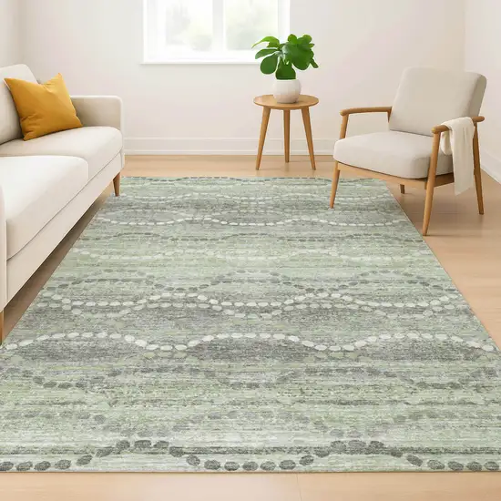 Green And Ivory Abstract Geometric Washable Area Rug With UV Protection Photo 6