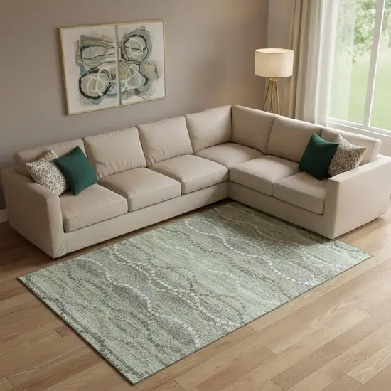 Green And Ivory Abstract Geometric Washable Area Rug With UV Protection Photo 2