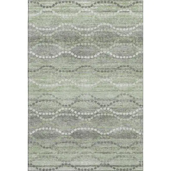 Green And Ivory Abstract Geometric Washable Area Rug With UV Protection Photo 1