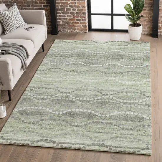 Green And Ivory Abstract Geometric Washable Area Rug With UV Protection Photo 5