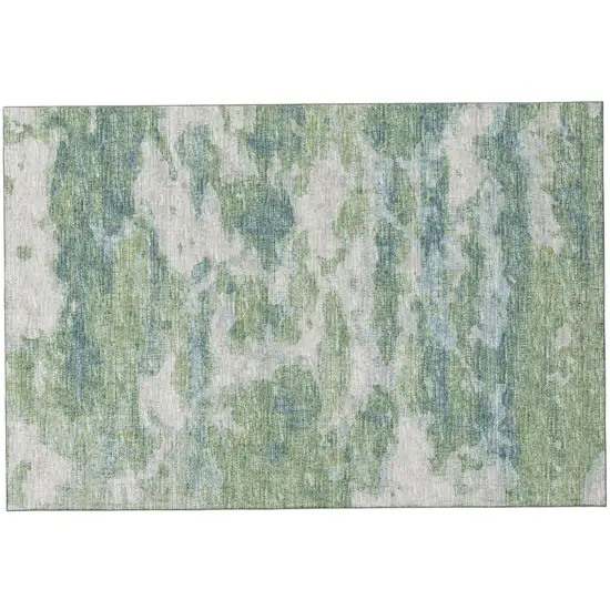 Green And Ivory Abstract Washable Area Rug With UV Protection Photo 2