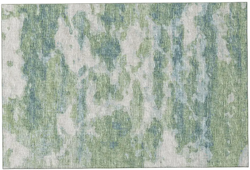 Green And Ivory Abstract Washable Area Rug With UV Protection Photo 2