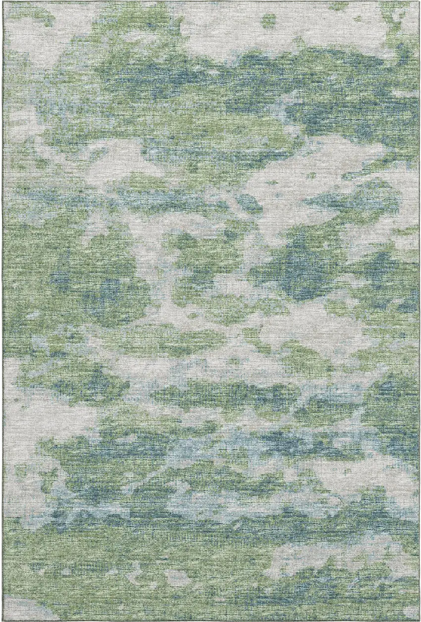 Green And Ivory Abstract Washable Area Rug With UV Protection Photo 2