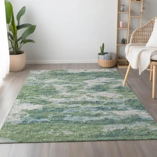 Green And Ivory Abstract Washable Area Rug With UV Protection Photo 4