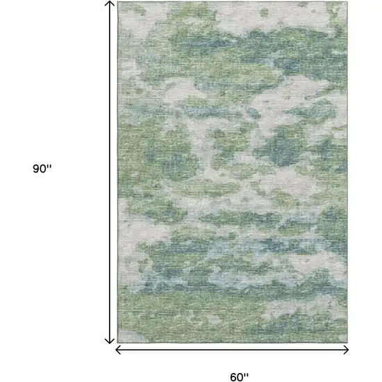 Green And Ivory Abstract Washable Area Rug With UV Protection Photo 3