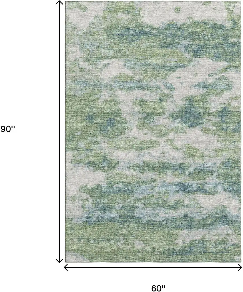 Green And Ivory Abstract Washable Area Rug With UV Protection Photo 3
