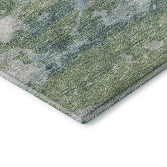 Green And Ivory Abstract Washable Area Rug With UV Protection Photo 7