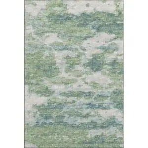 Photo of Green And Ivory Abstract Washable Area Rug With UV Protection