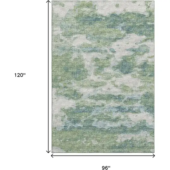 Green And Ivory Abstract Washable Area Rug With UV Protection Photo 3