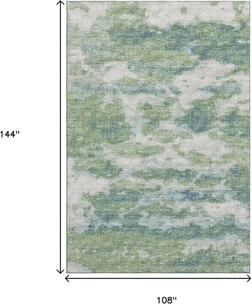 Green And Ivory Abstract Washable Area Rug With UV Protection Photo 3