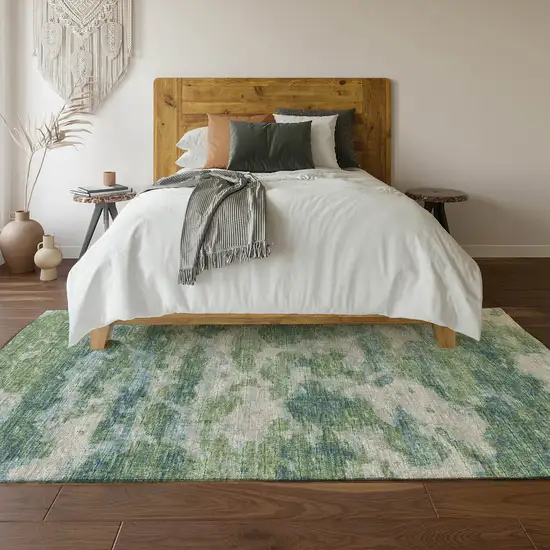 Green And Ivory Abstract Washable Area Rug With UV Protection Photo 5