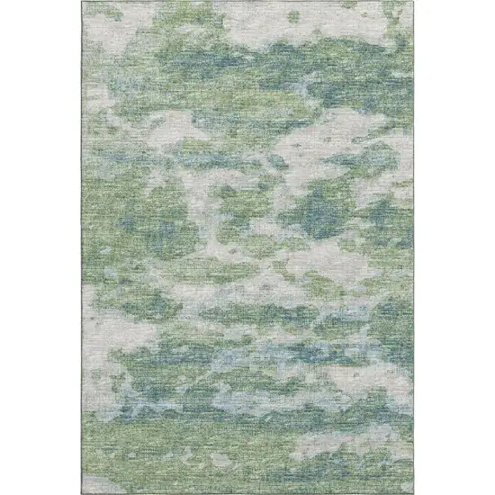 Green And Ivory Abstract Washable Area Rug With UV Protection Photo 2