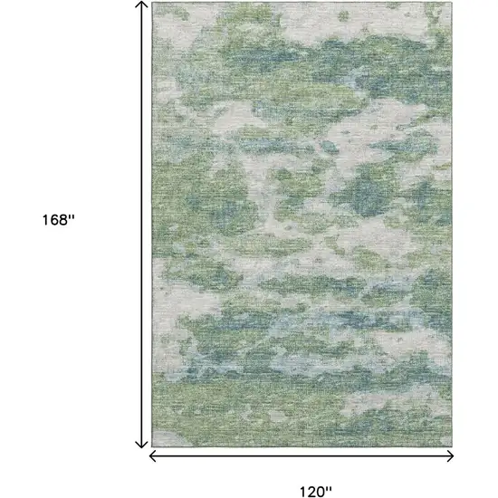 Green And Ivory Abstract Washable Area Rug With UV Protection Photo 3