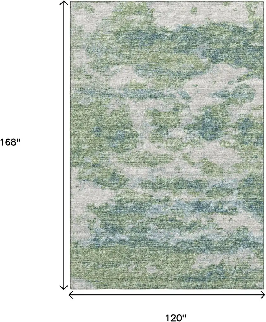 Green And Ivory Abstract Washable Area Rug With UV Protection Photo 3