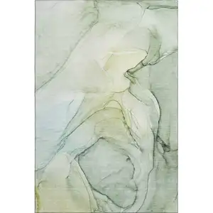 Photo of Green And Ivory Abstract Washable Area Rug With UV Protection
