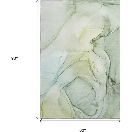 Green And Ivory Abstract Washable Area Rug With UV Protection Photo 3