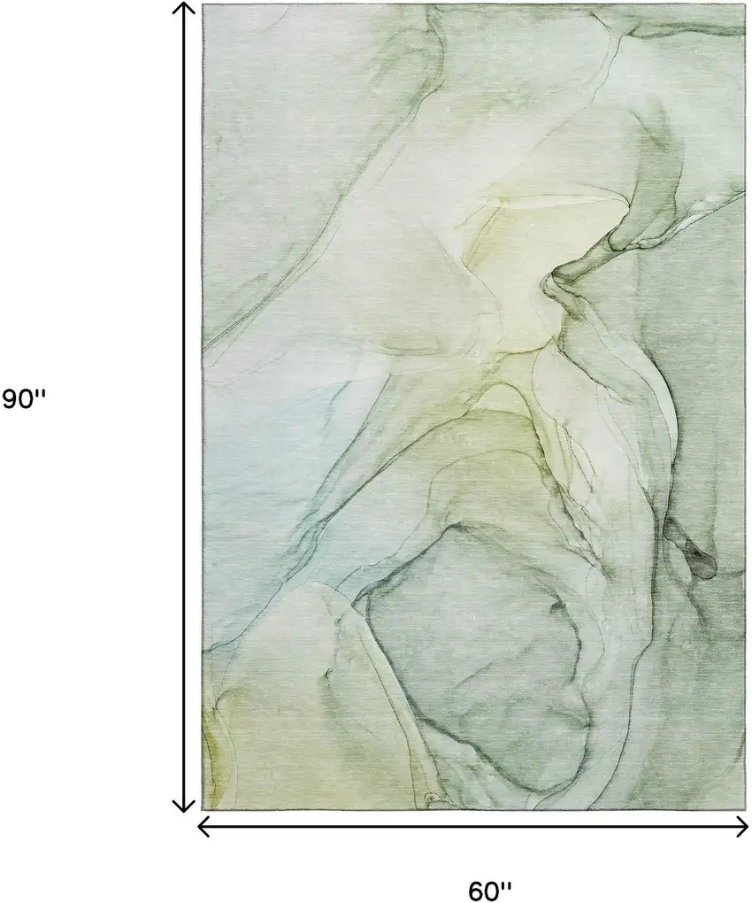 Green And Ivory Abstract Washable Area Rug With UV Protection Photo 3