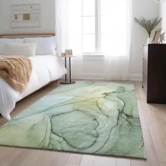 Green And Ivory Abstract Washable Area Rug With UV Protection Photo 6