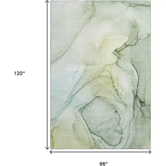 Green And Ivory Abstract Washable Area Rug With UV Protection Photo 3