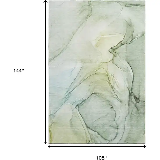 Green And Ivory Abstract Washable Area Rug With UV Protection Photo 3