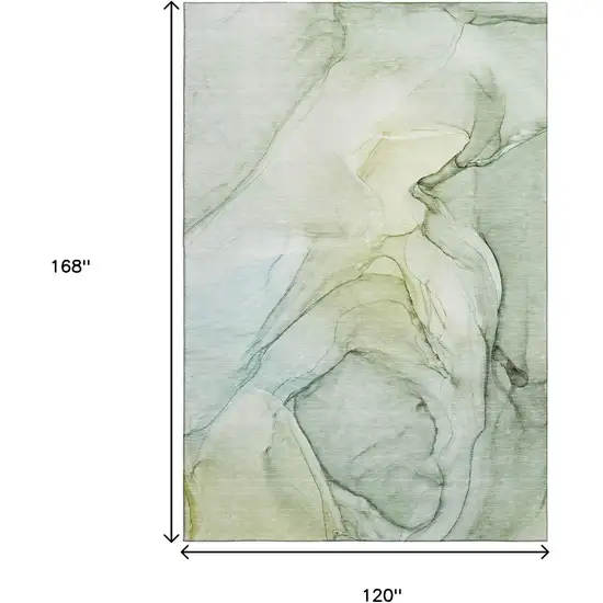 Green And Ivory Abstract Washable Area Rug With UV Protection Photo 3