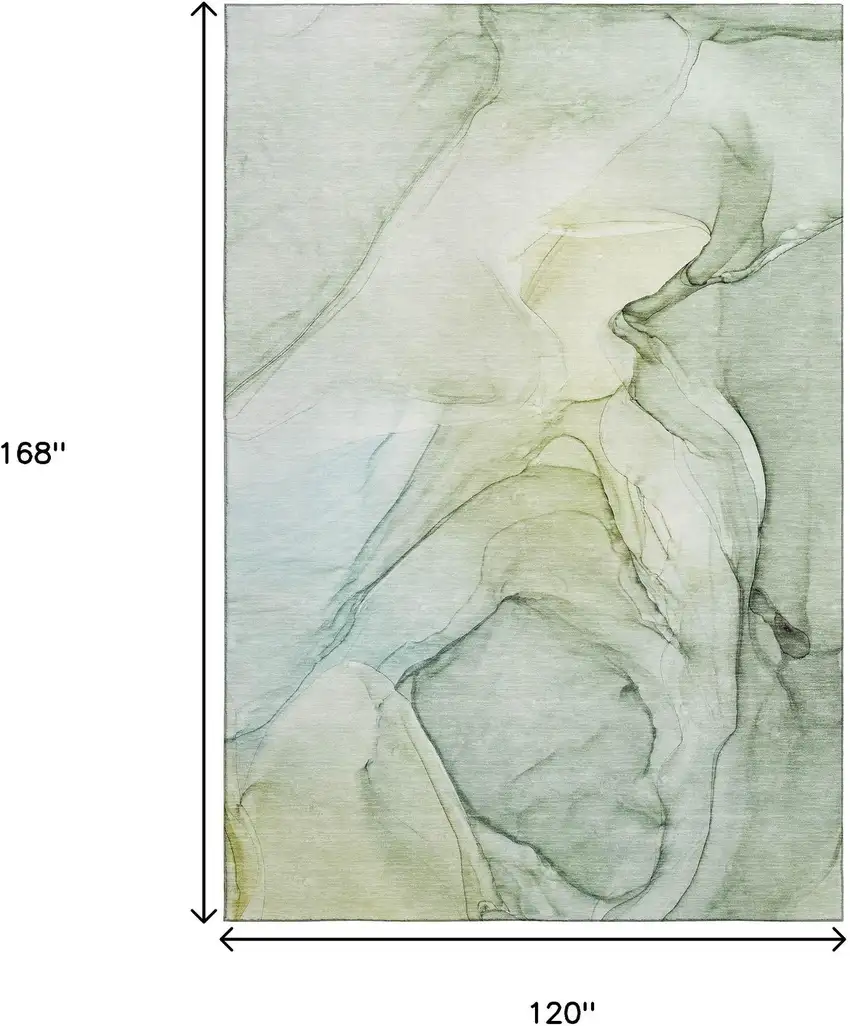 Green And Ivory Abstract Washable Area Rug With UV Protection Photo 3