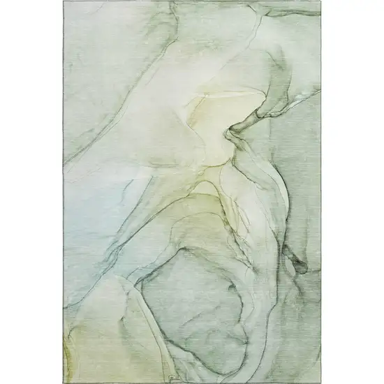 Green And Ivory Abstract Washable Area Rug With UV Protection Photo 1