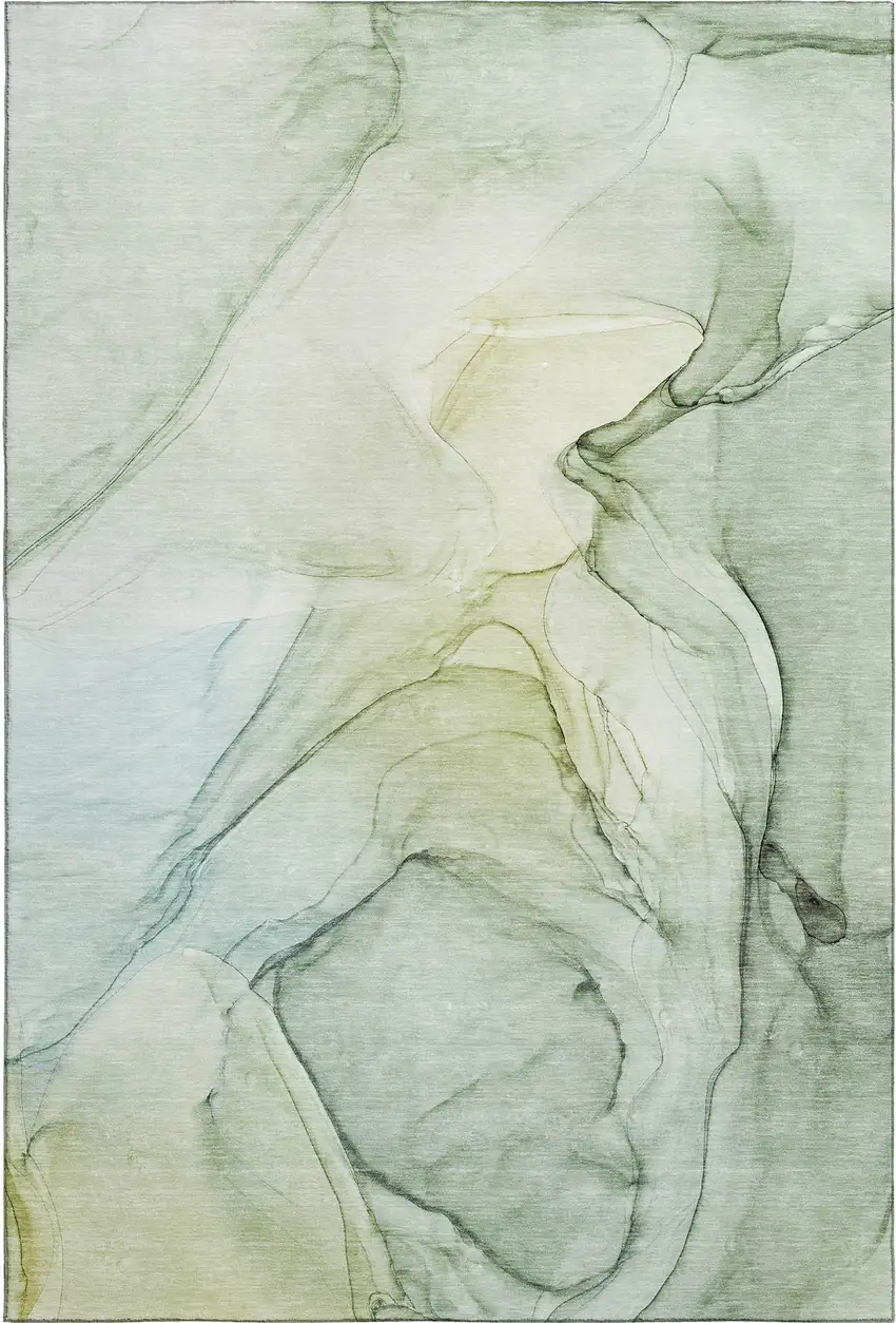 Green And Ivory Abstract Washable Area Rug With UV Protection Photo 1