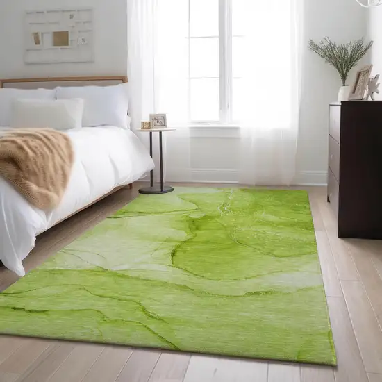 Green And Ivory Abstract Washable Area Rug With UV Protection Photo 5