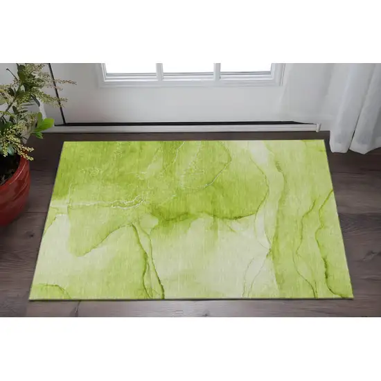 Green And Ivory Abstract Washable Area Rug With UV Protection Photo 2