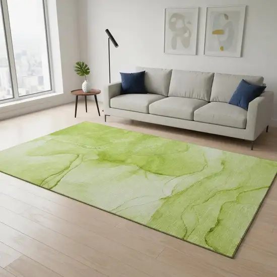 Green And Ivory Abstract Washable Area Rug With UV Protection Photo 2