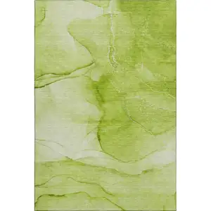 Photo of Green And Ivory Abstract Washable Area Rug With UV Protection